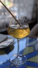 wine in a glass with ice