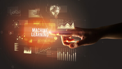 hand touching digital button, modern technology concept