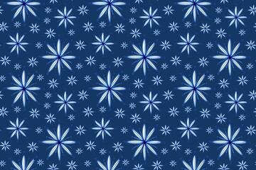 Christmas seamless pattern, snowflake dark blue background. Watercolor hand painted illustration
