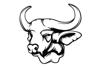 Cape buffalo hunting logo. Buffalo isolated vector. Catle farm modern emblem.