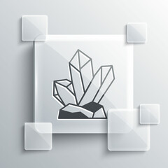 Grey Magic stone icon isolated on grey background. Fantasy crystal. Jewelry gem for game. Square glass panels. Vector