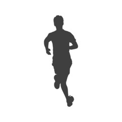 Fototapeta na wymiar Logotipo carrera a pie. Icono con silueta de hombre corredor en fondo gris