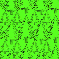 Obraz premium Vector pattern green Christmas trees. For printing on fabric. Pattren coniferous forest.