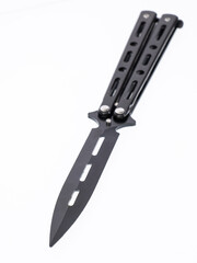 black metal folding toy not sharpened knife on a white background