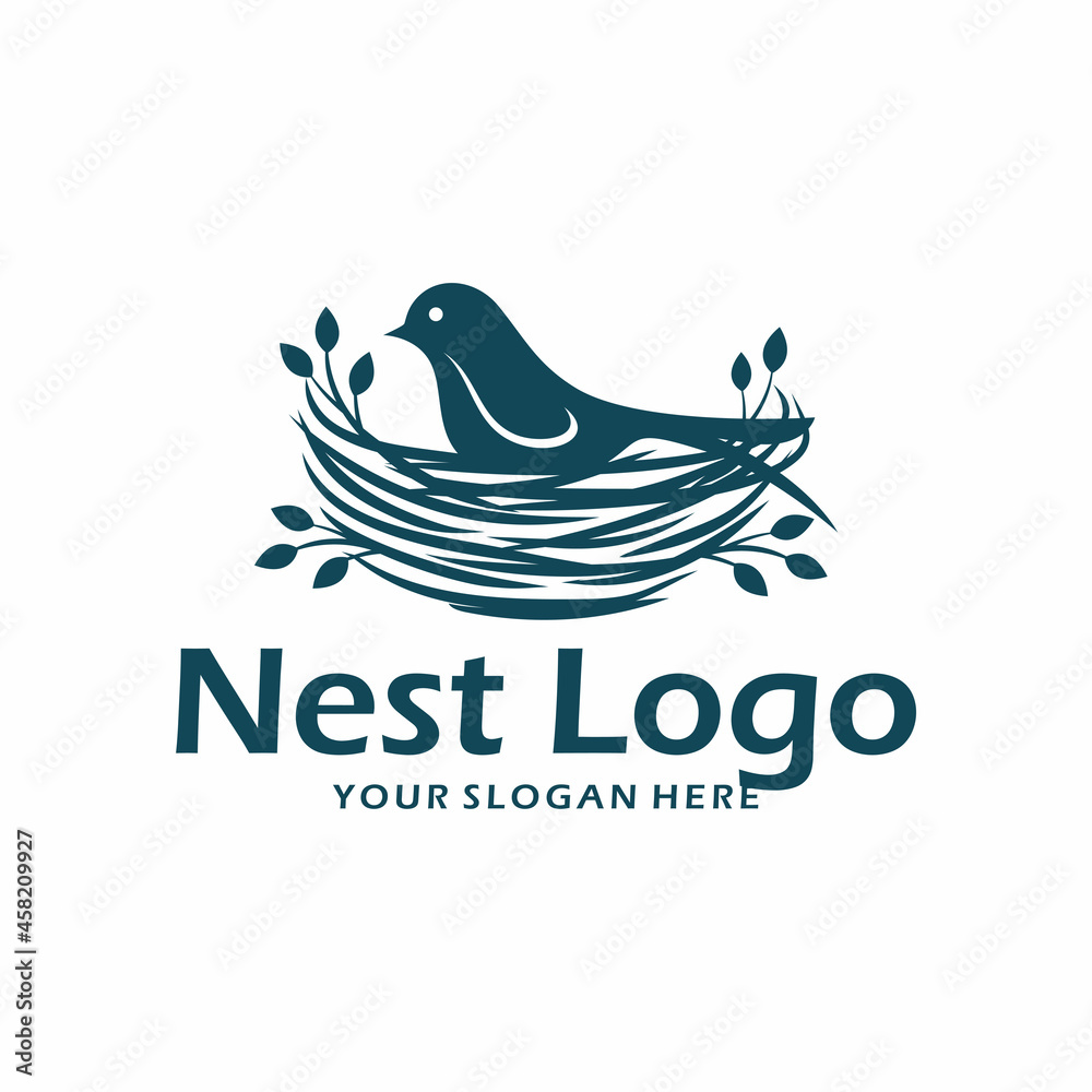 Wall mural bird nest logo design vector illustration