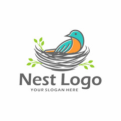 Obraz premium bird nest logo design vector illustration