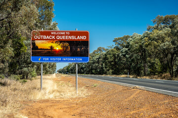 Welcome to Outback Queensland sign in rural Australia