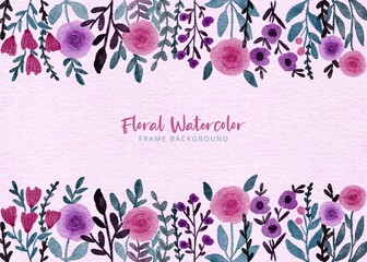 hand Painted Watercolor Purple and Pink flower garden frame background