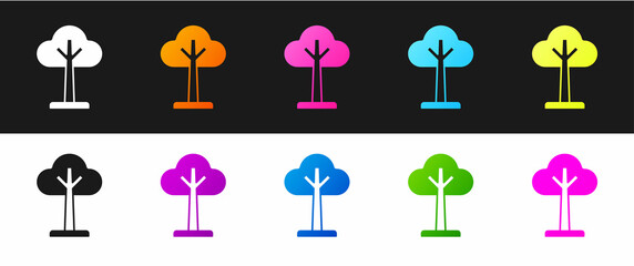Set Tree icon isolated on black and white background. Forest symbol. Vector