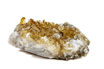 Macro mineral stone baryte crystals, Barite on a white background