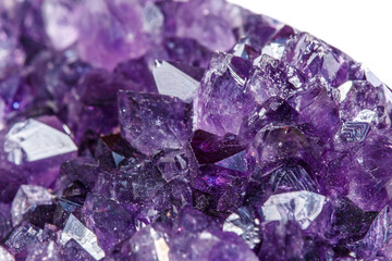Amethyst Crystal Druse  macro mineral on white background