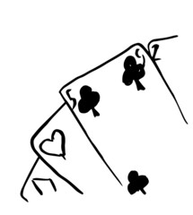 Deck of poker cards. Hand drawn black and white ink strokes style sketch vector illustration isolated on white background.