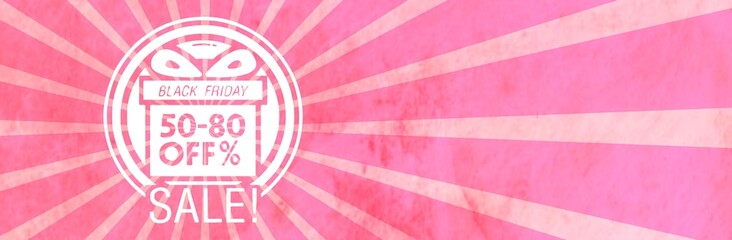 Fototapeta premium Black friday retro sales banner with sunrays, announcing discount, advertisement items, oldskool banner sunburst background