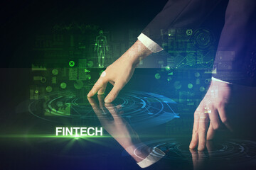 Businessman touching huge display concept