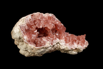Macro mineral stone Pink Amethyst on a black background