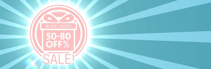 Black friday retro sales banner with sunrays, announcing discount, advertisement items, oldskool banner sunburst background