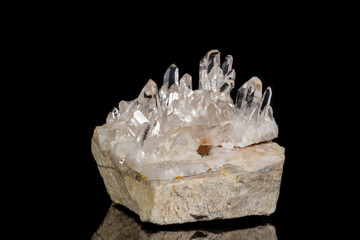 Macro Mineral Stone Rhinestone in Crystals on a Black Background