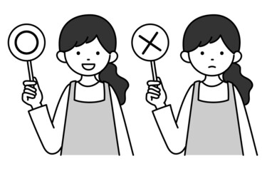 モノクロイラスト　主婦の表情セット5