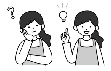 モノクロイラスト　主婦の表情セット7