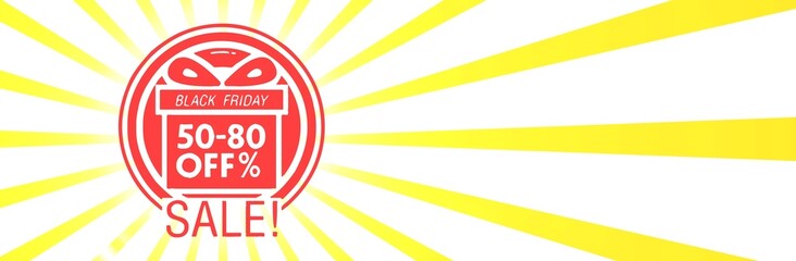 Black friday retro sales banner with sunrays, announcing discount, advertisement items, oldskool banner sunburst background