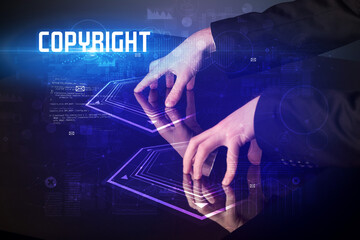 Hand touching digital table concept