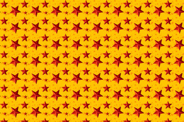 Christmas repeating pattern with bright red stars of different sizes on a gold background