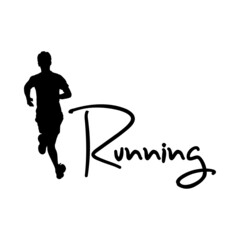 Logotipo con texto manuscrito Running con silueta de corredor en color gris