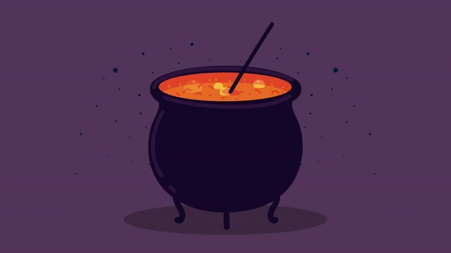 happy halloween animation with witch cauldron
