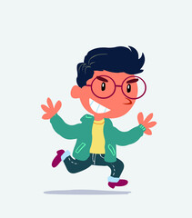 cartoon character of little boy on jeans running very pleased.