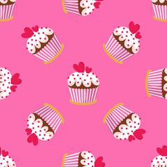 Colorful seamless pattern with sweet delicious cupcakes. Vector illustration