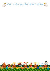 手描きっぽいかわいいクリスマスのフレーム縦（ハトと雪の結晶）（透明）

