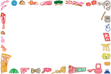 縁起物のフレーム　年賀状素材　正月料理