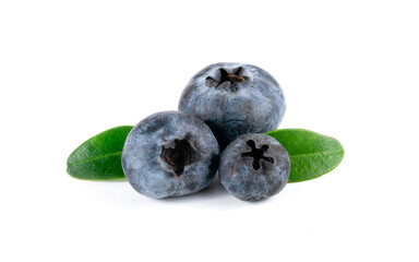 Blueberries with leaves on white background