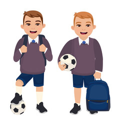 Couple of boy and girl. Portrait of school children with backpacks. Vector illustration.