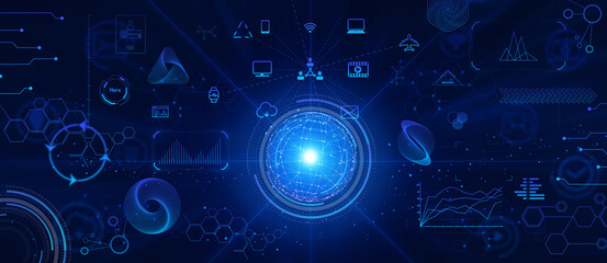 テクノロジーとインターフェースのホログラムのCGデザイン