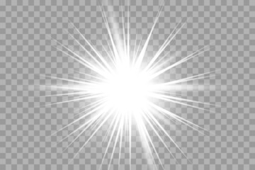 Glow isolated white transparent light effect set, lens flare, explosion, glitter, line, sun flash, spark and stars. Abstract special effect element design. Shine ray with lightning