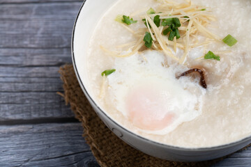 rice porridge with pork and egg or congee