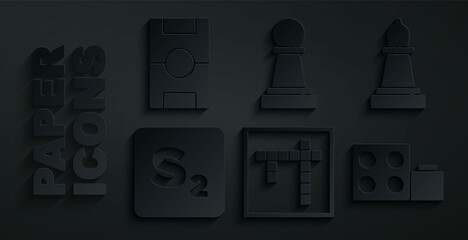 Set Bingo, Chess, Toy building block bricks, and Hockey table icon. Vector