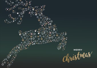 Christmas card with reindeer from small stars on a dark background