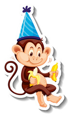 A sticker template with a monkey wearing party hat