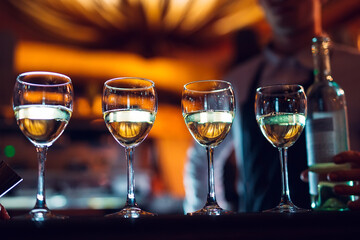 Glasses of wine on the counter