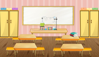 Classroom interior design with furniture and decoration