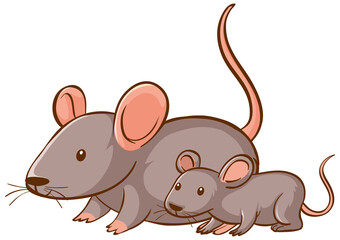 Mother and baby mouse cartoon on white background