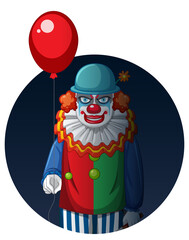 Happy Halloween badge with two creepy clowns