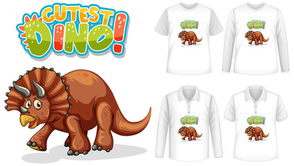 Cutest Dino font and Dinosaur cartoon character logo with different types of shirts