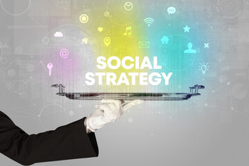 Waiter serving social networking concept
