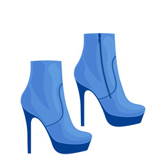 Fashionable women s half-boots with high heels. Elegant women s shoes with a blue stiletto heel. Vector illustration isolated on a white background
