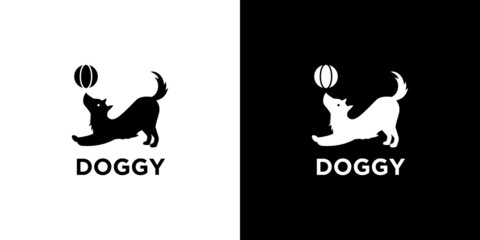 Unique and cute playing ball dog logo design