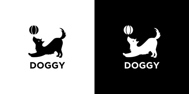 Unique and cute playing ball dog logo design