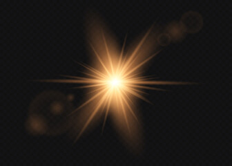 Yellow glowing light explodes on a transparent background. Sparkling magical dust particles. Bright Star.